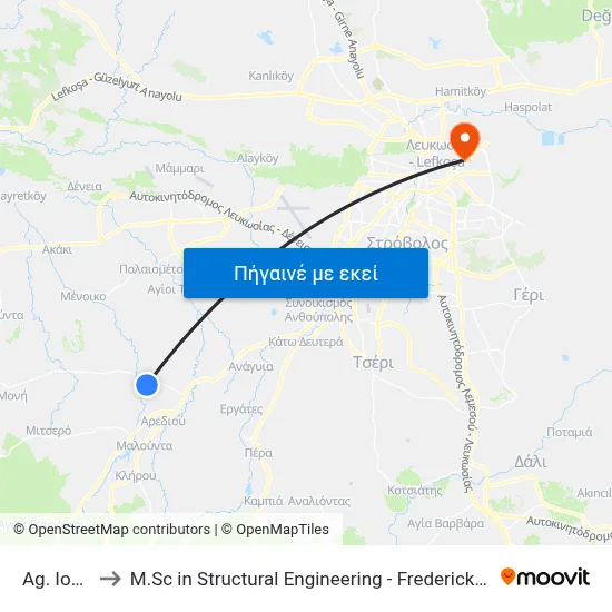 Ag. Ioannis to M.Sc in Structural Engineering - Frederick University Cyprus map