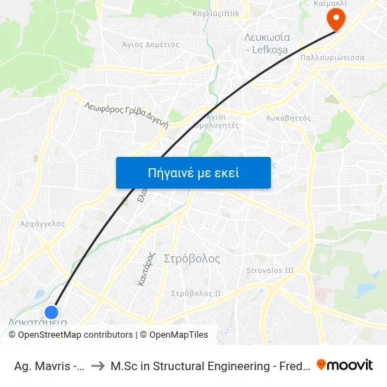 Ag. Mavris - Pediaiou to M.Sc in Structural Engineering - Frederick University Cyprus map