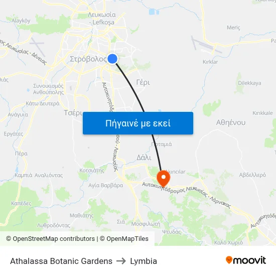 Athalassa Botanic Gardens to Lymbia map