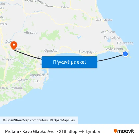 Protara - Kavo Gkreko Ave. - 21th Stop to Lymbia map