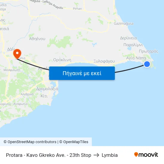 Protara - Kavo Gkreko Ave. - 23th Stop to Lymbia map