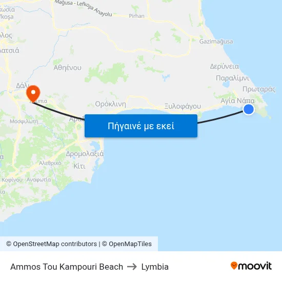 Ammos Tou Kampouri Beach to Lymbia map