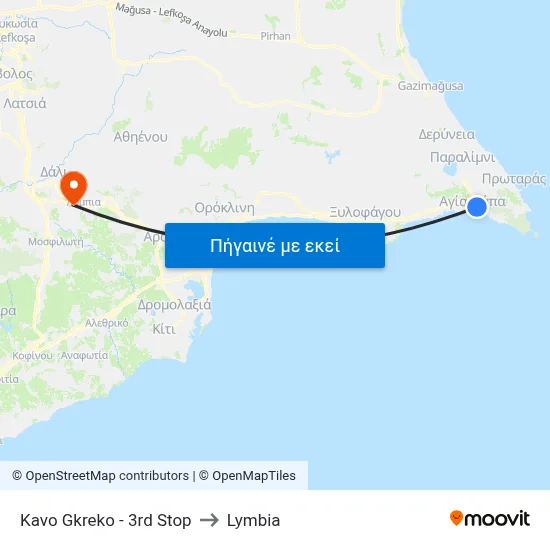 Kavo Gkreko - 3rd Stop to Lymbia map