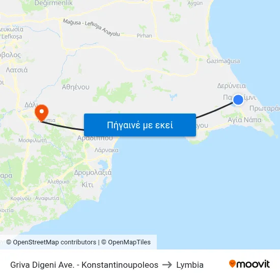 Griva Digeni Ave. - Konstantinoupoleos to Lymbia map