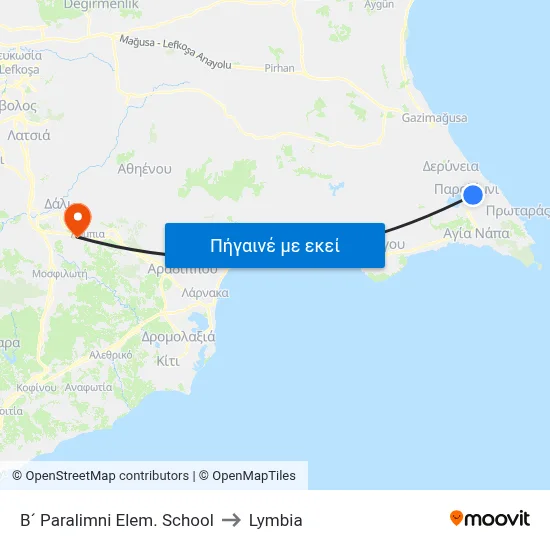 B´ Paralimni Elem. School to Lymbia map