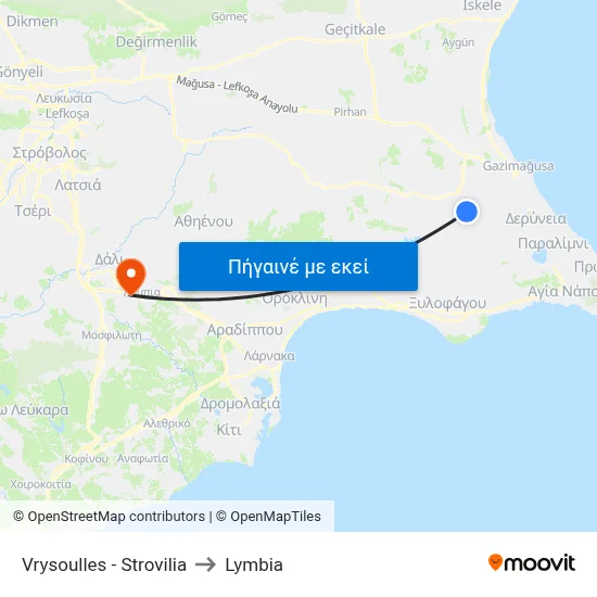 Vrysoulles - Strovilia to Lymbia map
