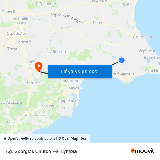 Ag. Georgios Church to Lymbia map