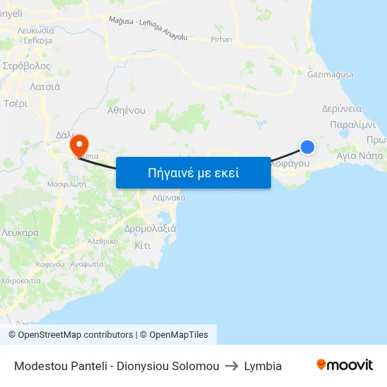 Modestou Panteli - Dionysiou Solomou to Lymbia map