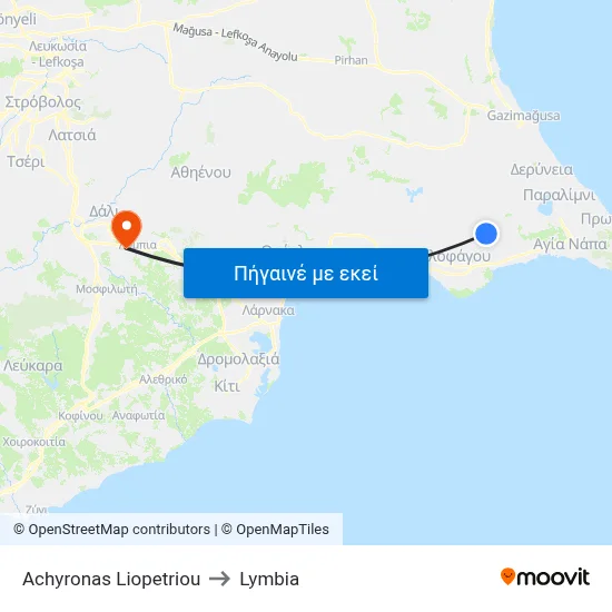 Achyronas Liopetriou to Lymbia map