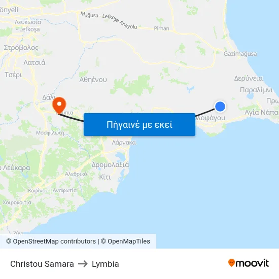 Christou Samara to Lymbia map