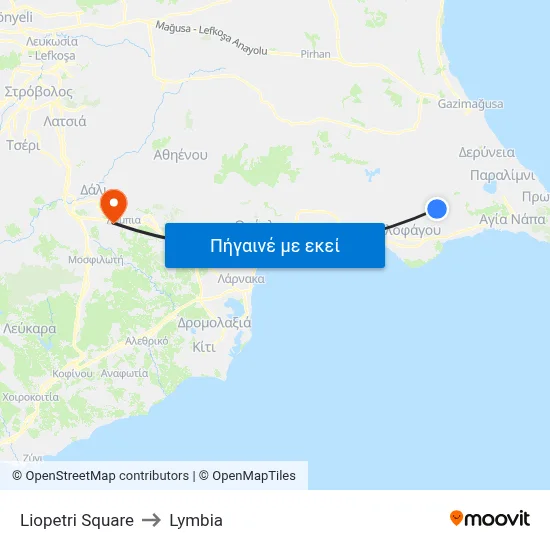 Liopetri Square to Lymbia map