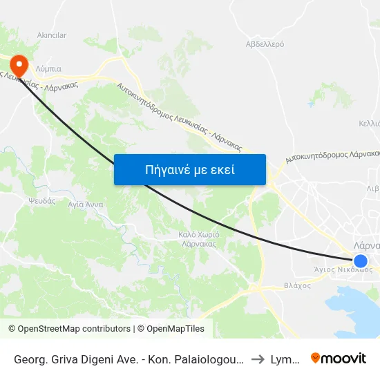 Georg. Griva Digeni Ave. - Kon. Palaiologou Ave. to Lymbia map