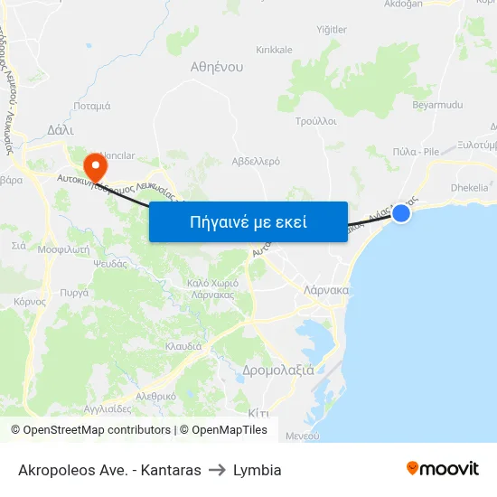 Akropoleos Ave. - Kantaras to Lymbia map