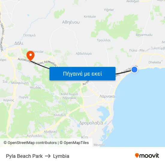Pyla Beach Park to Lymbia map