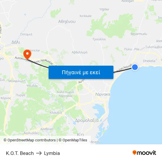 K.O.T. Beach to Lymbia map