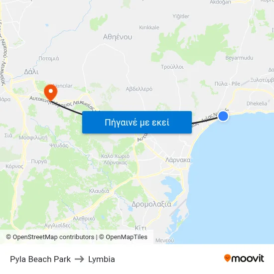 Pyla Beach Park to Lymbia map