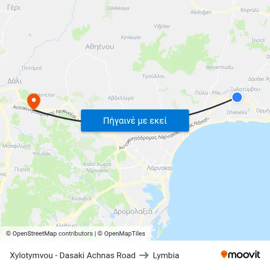 Xylotymvou - Dasaki Achnas Road to Lymbia map