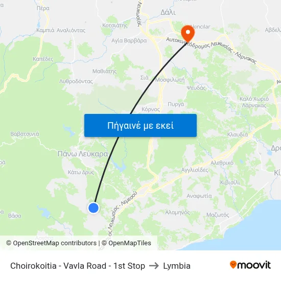 Choirokoitia - Vavla Road - 1st Stop to Lymbia map