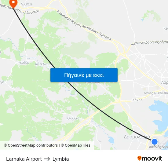 Larnaka Airport to Lymbia map