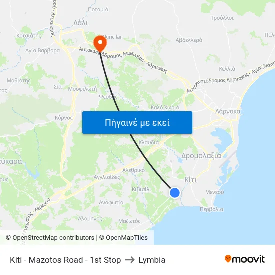 Kiti - Mazotos Road - 1st Stop to Lymbia map