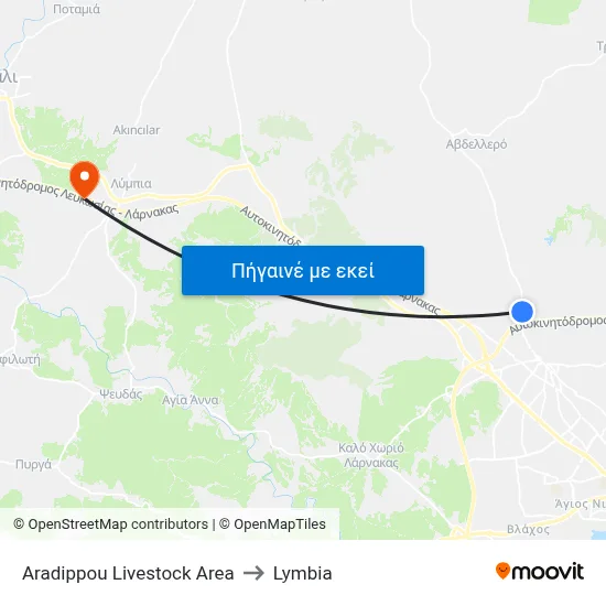 Aradippou Livestock Area to Lymbia map