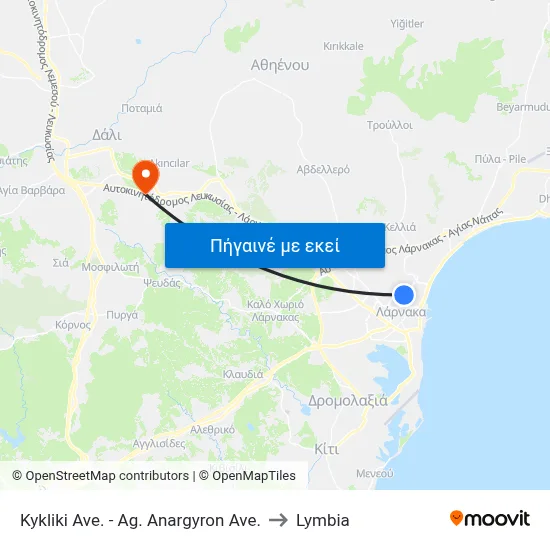 Kykliki Ave. - Ag. Anargyron Ave. to Lymbia map