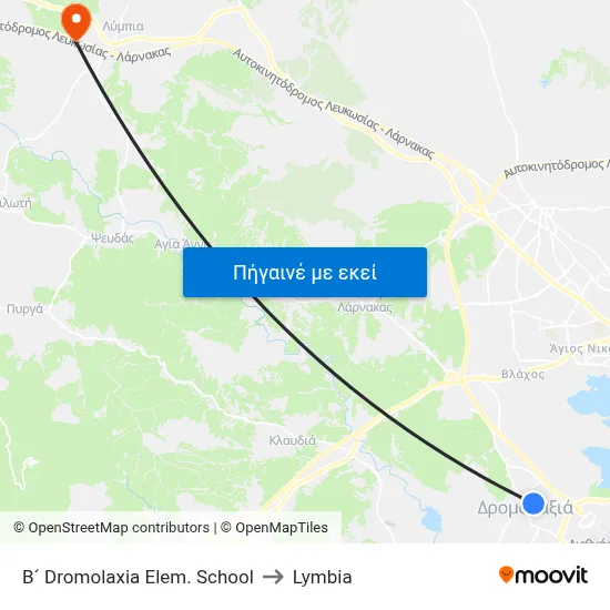 B´ Dromolaxia Elem. School to Lymbia map