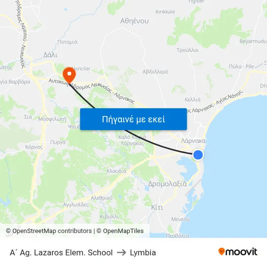 A´ Ag. Lazaros Elem. School to Lymbia map