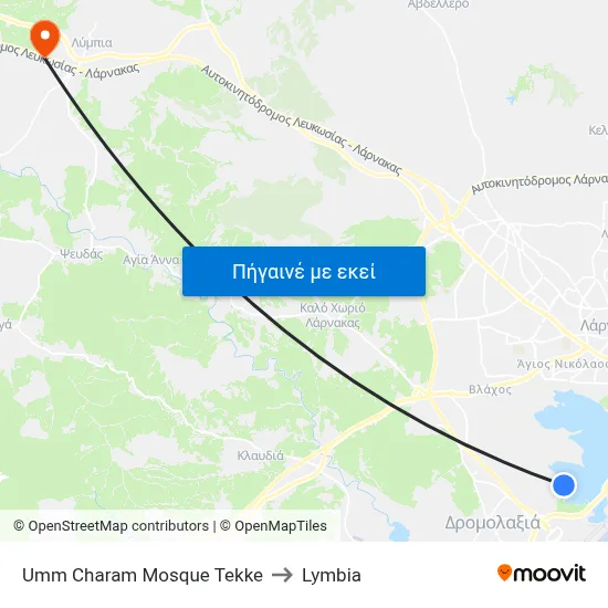 Umm Charam Mosque Tekke to Lymbia map