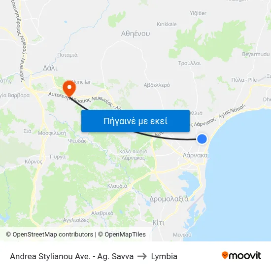 Andrea Stylianou Ave. - Ag. Savva to Lymbia map
