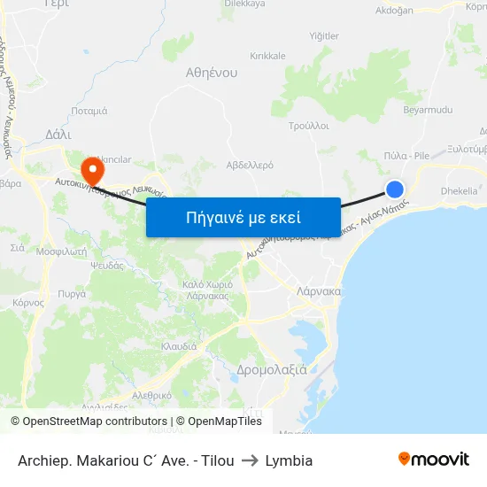 Archiep. Makariou C´ Ave. - Tilou to Lymbia map