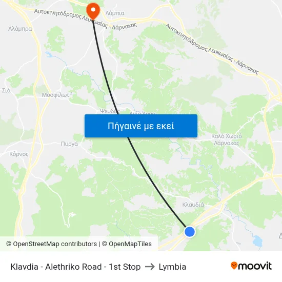 Klavdia - Alethriko Road - 1st Stop to Lymbia map