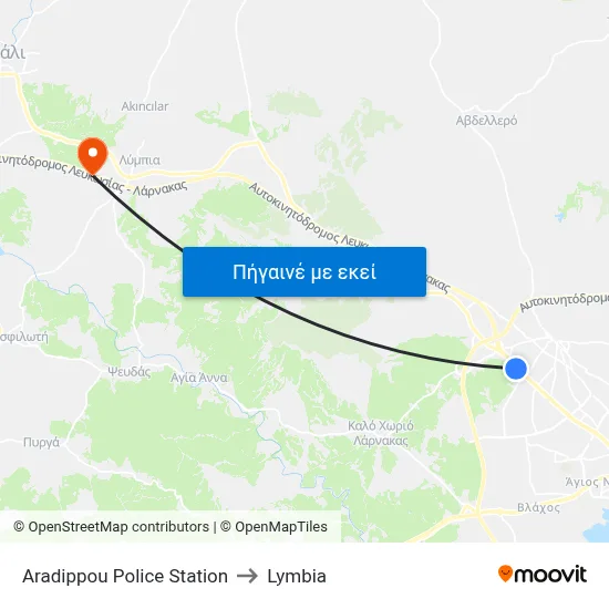 Aradippou Police Station to Lymbia map