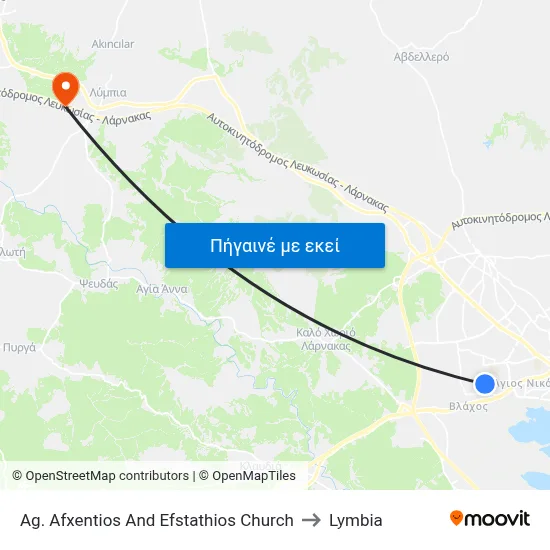 Ag. Afxentios And Efstathios Church to Lymbia map