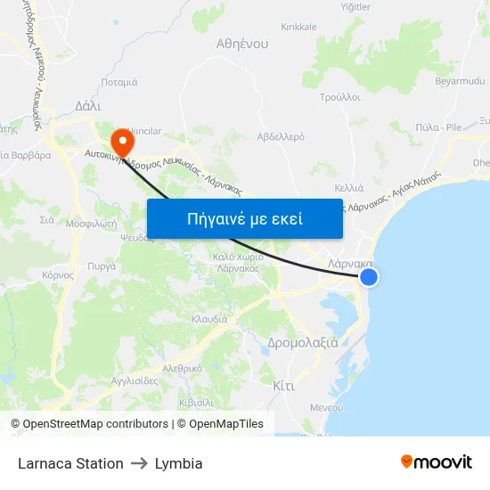 Larnaca Station to Lymbia map
