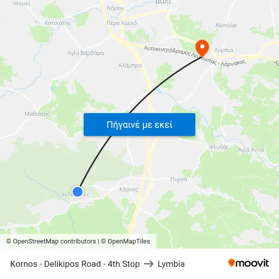 Kornos - Delikipos Road - 4th Stop to Lymbia map