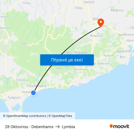 28 Oktovriou - Debenhams to Lymbia map