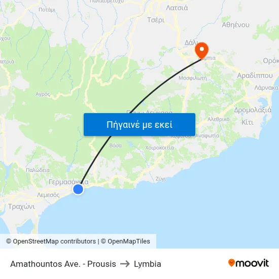 Amathountos Ave. - Prousis to Lymbia map