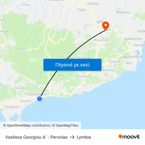 Vasileos Georgiou A´ - Pervolas to Lymbia map