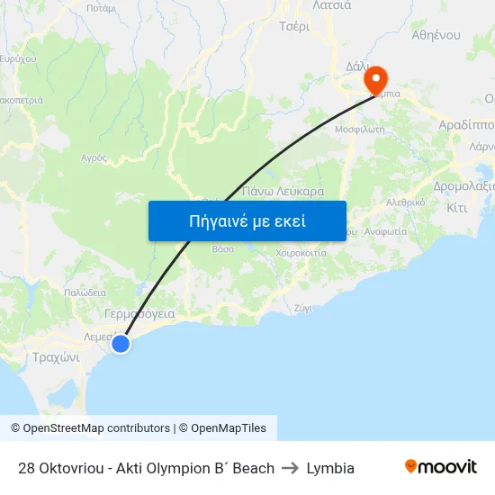 28 Oktovriou - Akti Olympion B´ Beach to Lymbia map