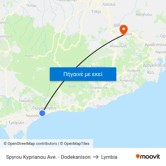 Spyrou Kyprianou Ave. - Dodekanison to Lymbia map