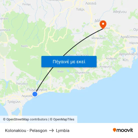 Kolonakiou - Pelasgon to Lymbia map