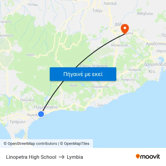 Linopetra High School to Lymbia map
