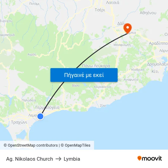 Ag. Nikolaos Church to Lymbia map