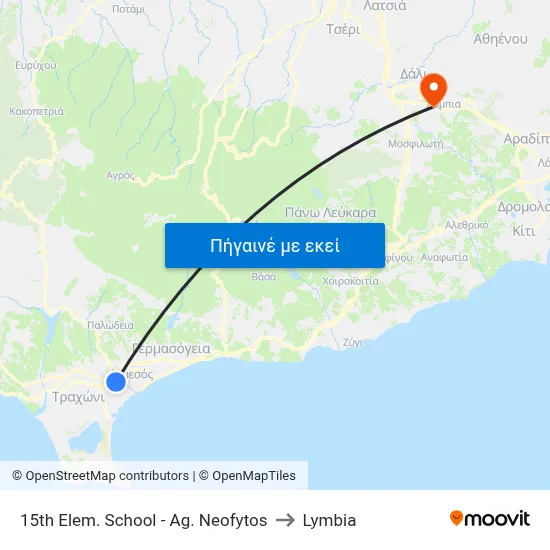 15th Elem. School - Ag. Neofytos to Lymbia map
