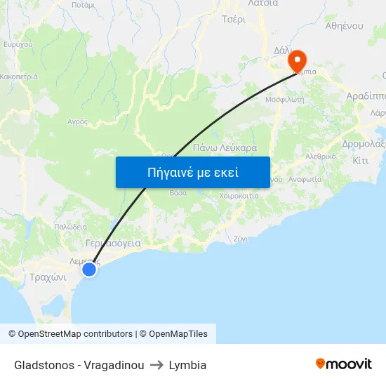 Gladstonos - Vragadinou to Lymbia map