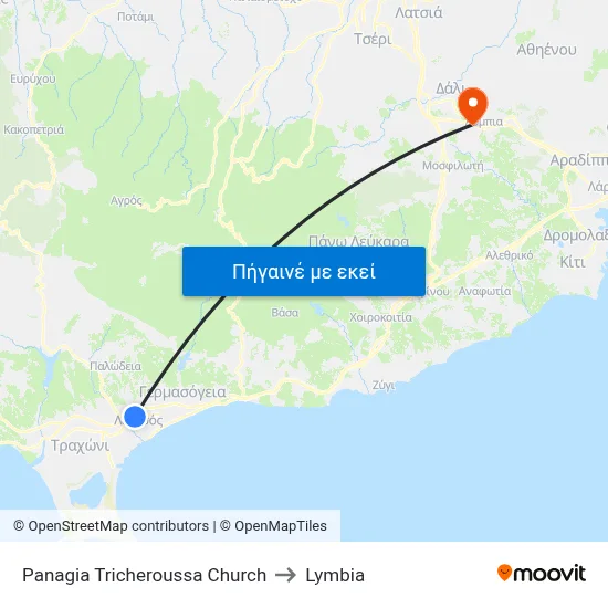 Panagia Tricheroussa Church to Lymbia map