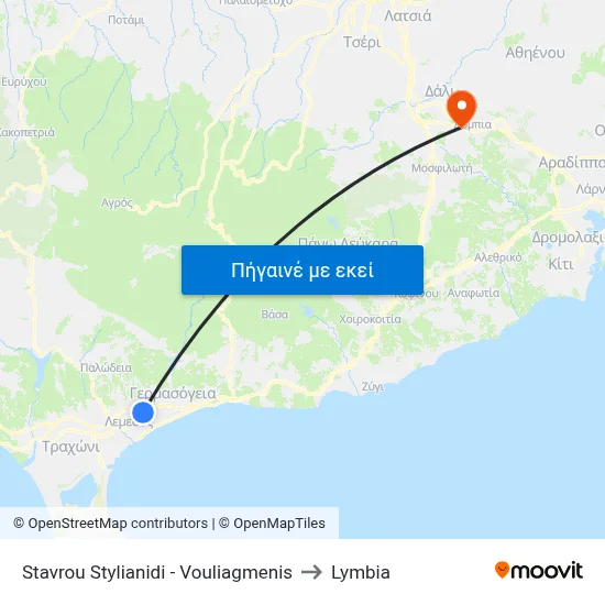 Stavrou Stylianidi - Vouliagmenis to Lymbia map