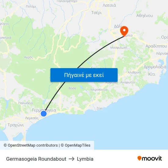 Germasogeia Roundabout to Lymbia map
