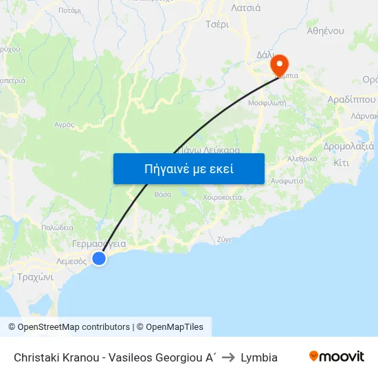 Christaki Kranou - Vasileos Georgiou A´ to Lymbia map
